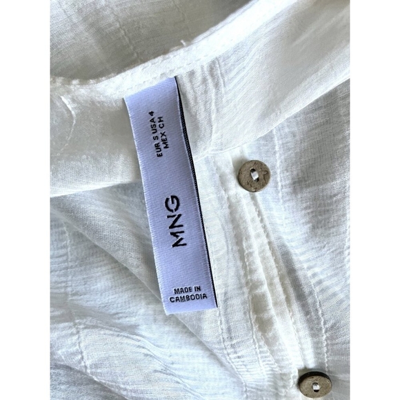 MNG Mango Women's White Sheer Long Sleeve Knot Front Blouse Top Size 4 - Picture 4 of 5